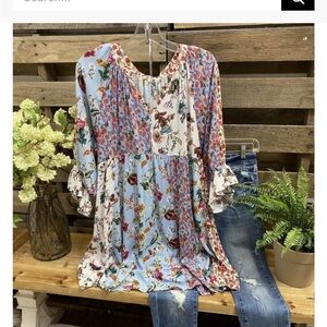 Boho peasant blouse size 2x silky tunic nwot just tried on